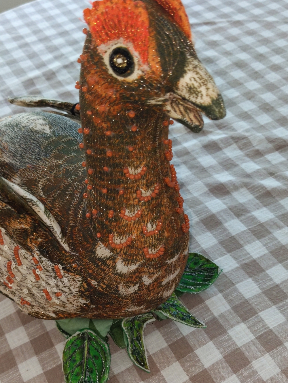 John Derian Target 2025 Beaded GROUSE Shaped Pillow 16"X8" Stuffed Plush Bird